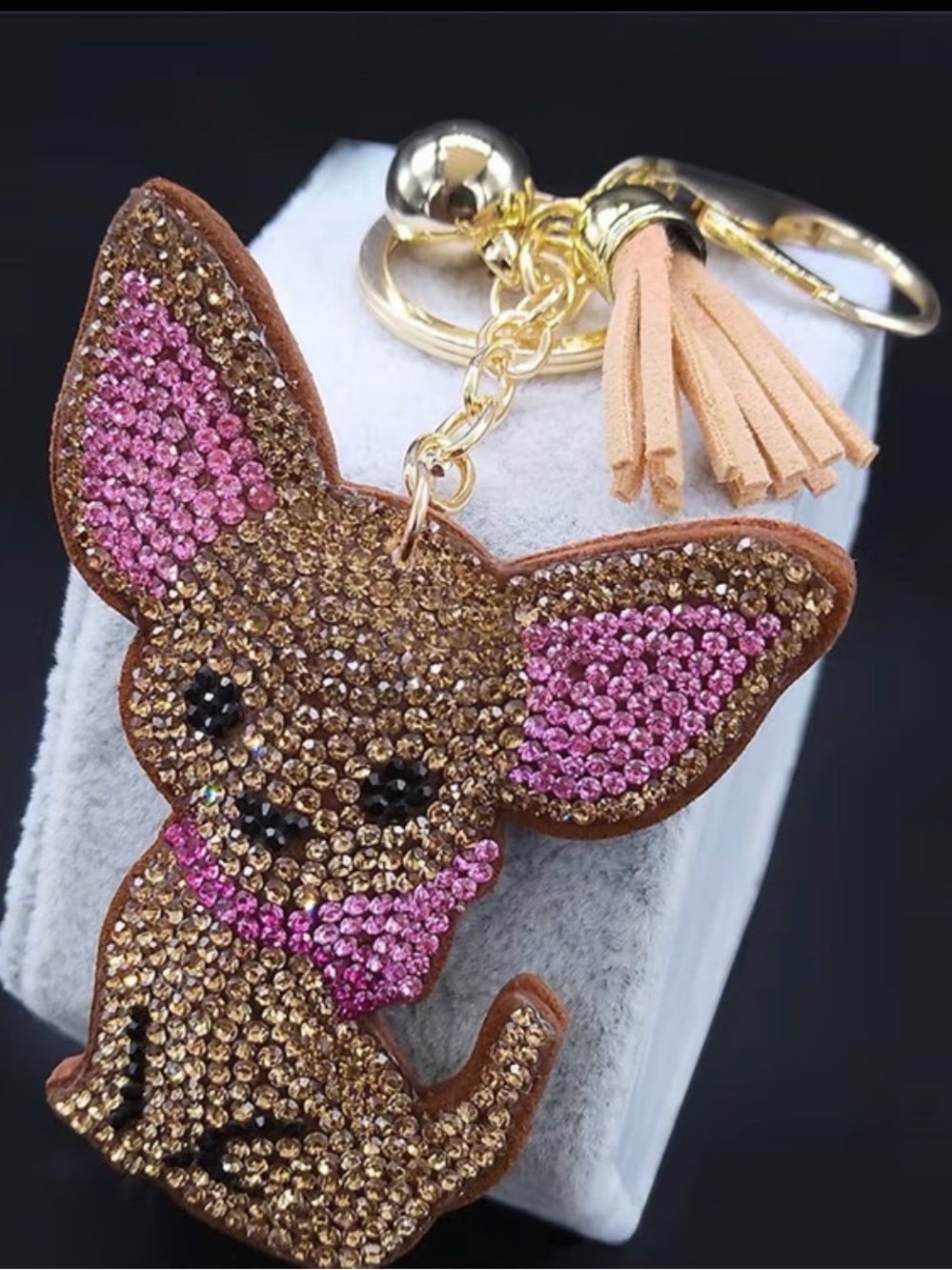 BOUTIQUE RHINESTONE PUFFED DOG KEYCHAIN/BAG CHARM